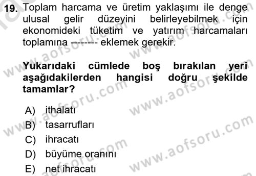 Uluslararası İktisat Dersi 2021 - 2022 Yılı (Final) Dönem Sonu Sınav Soruları 19. Soru