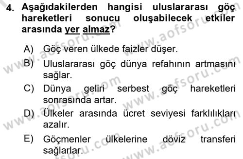Uluslararası İktisat Dersi 2021 - 2022 Yılı (Final) Dönem Sonu Sınav Soruları 4. Soru