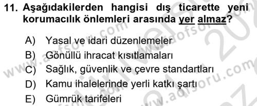 Uluslararası İktisat Dersi 2021 - 2022 Yılı Yaz Okulu Sınav Soruları 11. Soru