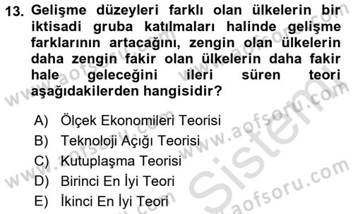 Uluslararası İktisat Dersi 2021 - 2022 Yılı Yaz Okulu Sınav Soruları 13. Soru