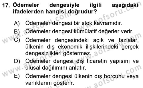 Uluslararası İktisat Dersi 2021 - 2022 Yılı Yaz Okulu Sınav Soruları 17. Soru