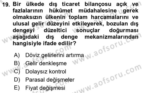 Uluslararası İktisat Dersi 2021 - 2022 Yılı Yaz Okulu Sınav Soruları 19. Soru
