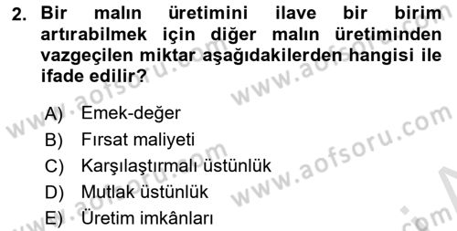 Uluslararası İktisat Dersi 2021 - 2022 Yılı Yaz Okulu Sınav Soruları 2. Soru