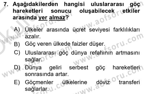 Uluslararası İktisat Dersi 2021 - 2022 Yılı Yaz Okulu Sınav Soruları 7. Soru