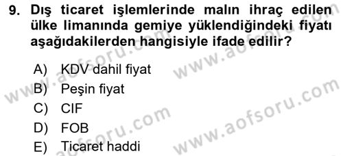 Uluslararası İktisat Dersi 2021 - 2022 Yılı Yaz Okulu Sınav Soruları 9. Soru