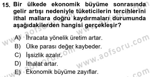 Uluslararası İktisat Dersi 2022 - 2023 Yılı (Vize) Ara Sınav Soruları 15. Soru