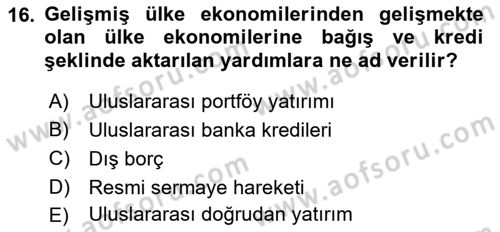 Uluslararası İktisat Dersi 2022 - 2023 Yılı (Vize) Ara Sınav Soruları 16. Soru