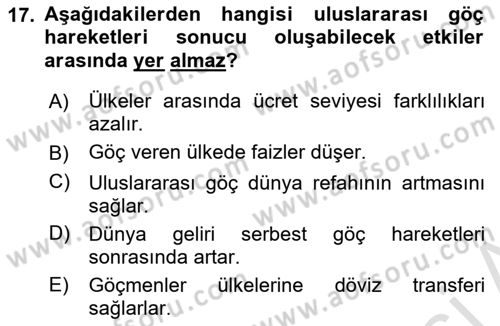Uluslararası İktisat Dersi 2022 - 2023 Yılı (Vize) Ara Sınav Soruları 17. Soru