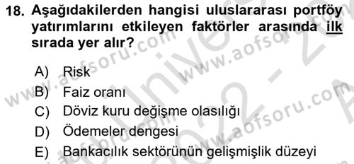 Uluslararası İktisat Dersi 2022 - 2023 Yılı (Vize) Ara Sınav Soruları 18. Soru