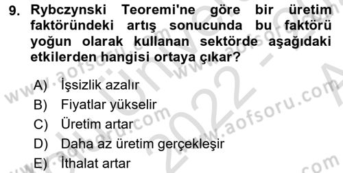 Uluslararası İktisat Dersi 2022 - 2023 Yılı (Vize) Ara Sınav Soruları 9. Soru