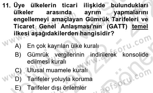 Uluslararası İktisat Dersi 2022 - 2023 Yılı (Final) Dönem Sonu Sınav Soruları 11. Soru