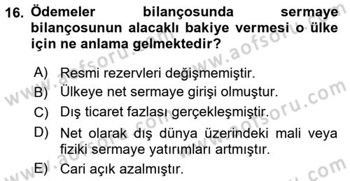 Uluslararası İktisat Dersi 2022 - 2023 Yılı (Final) Dönem Sonu Sınav Soruları 16. Soru