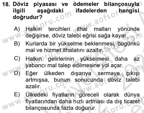 Uluslararası İktisat Dersi 2022 - 2023 Yılı (Final) Dönem Sonu Sınav Soruları 18. Soru
