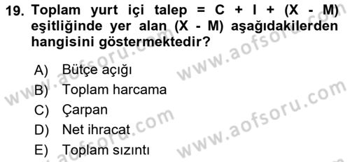 Uluslararası İktisat Dersi 2022 - 2023 Yılı (Final) Dönem Sonu Sınav Soruları 19. Soru