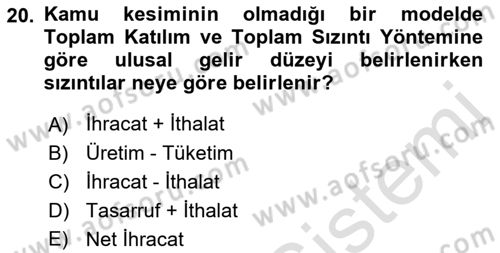 Uluslararası İktisat Dersi 2022 - 2023 Yılı (Final) Dönem Sonu Sınav Soruları 20. Soru