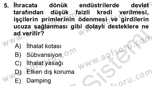 Uluslararası İktisat Dersi 2022 - 2023 Yılı (Final) Dönem Sonu Sınav Soruları 5. Soru