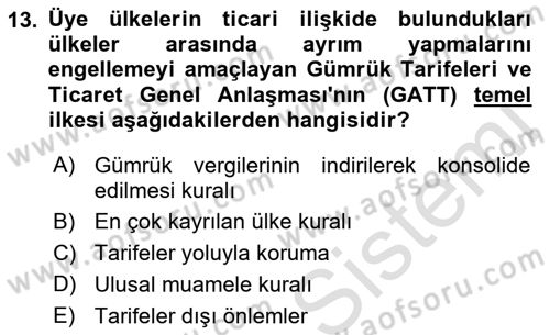 Uluslararası İktisat Dersi 2022 - 2023 Yılı Yaz Okulu Sınav Soruları 13. Soru