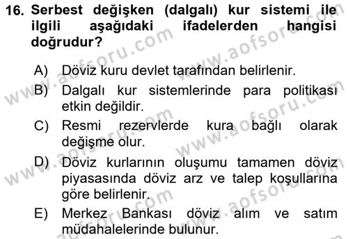 Uluslararası İktisat Dersi 2022 - 2023 Yılı Yaz Okulu Sınav Soruları 16. Soru