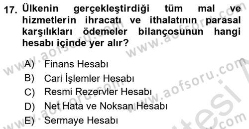 Uluslararası İktisat Dersi 2022 - 2023 Yılı Yaz Okulu Sınav Soruları 17. Soru