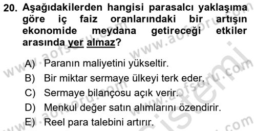 Uluslararası İktisat Dersi 2022 - 2023 Yılı Yaz Okulu Sınav Soruları 20. Soru
