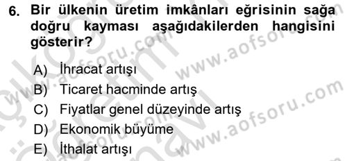 Uluslararası İktisat Dersi 2022 - 2023 Yılı Yaz Okulu Sınav Soruları 6. Soru