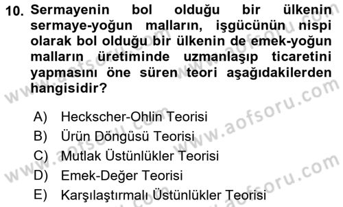 Uluslararası İktisat Dersi 2023 - 2024 Yılı (Vize) Ara Sınav Soruları 10. Soru