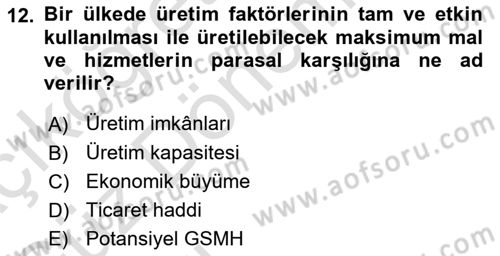 Uluslararası İktisat Dersi 2023 - 2024 Yılı (Vize) Ara Sınav Soruları 12. Soru