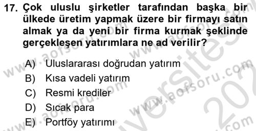 Uluslararası İktisat Dersi 2023 - 2024 Yılı (Vize) Ara Sınav Soruları 17. Soru