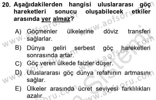 Uluslararası İktisat Dersi 2023 - 2024 Yılı (Vize) Ara Sınav Soruları 20. Soru
