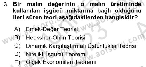Uluslararası İktisat Dersi 2023 - 2024 Yılı (Vize) Ara Sınav Soruları 3. Soru