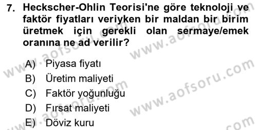 Uluslararası İktisat Dersi 2023 - 2024 Yılı (Vize) Ara Sınav Soruları 7. Soru