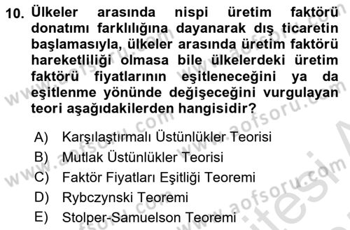 Uluslararası İktisat Dersi 2024 - 2025 Yılı (Vize) Ara Sınav Soruları 10. Soru
