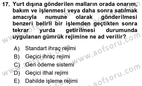Uluslararası İktisat Dersi 2024 - 2025 Yılı (Vize) Ara Sınav Soruları 17. Soru