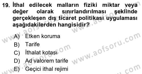 Uluslararası İktisat Dersi 2024 - 2025 Yılı (Vize) Ara Sınav Soruları 19. Soru
