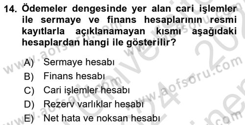 Uluslararası İktisat Dersi 2024 - 2025 Yılı (Final) Dönem Sonu Sınav Soruları 14. Soru