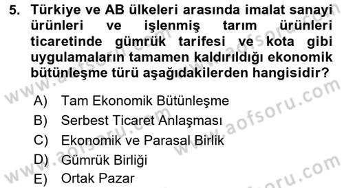 Uluslararası İktisat Dersi 2024 - 2025 Yılı (Final) Dönem Sonu Sınav Soruları 5. Soru