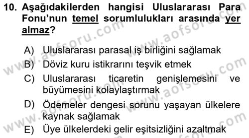 Uluslararası İktisat Dersi 2024 - 2025 Yılı Yaz Okulu Sınav Soruları 10. Soru