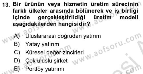 Uluslararası İktisat Dersi 2024 - 2025 Yılı Yaz Okulu Sınav Soruları 13. Soru