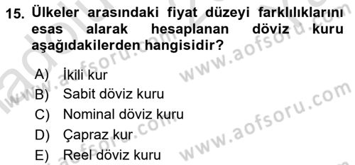 Uluslararası İktisat Dersi 2024 - 2025 Yılı Yaz Okulu Sınav Soruları 15. Soru