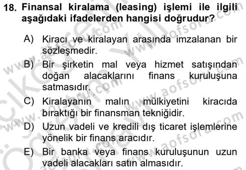 Uluslararası İktisat Dersi 2024 - 2025 Yılı Yaz Okulu Sınav Soruları 18. Soru