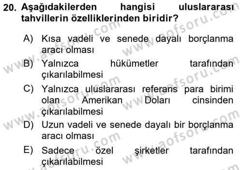 Uluslararası İktisat Dersi 2024 - 2025 Yılı Yaz Okulu Sınav Soruları 20. Soru