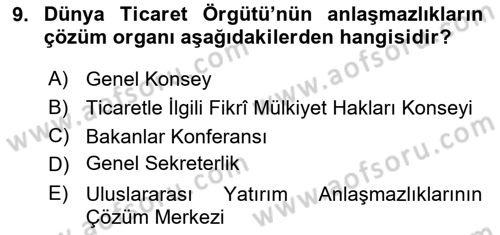 Uluslararası İktisat Dersi 2024 - 2025 Yılı Yaz Okulu Sınav Soruları 9. Soru
