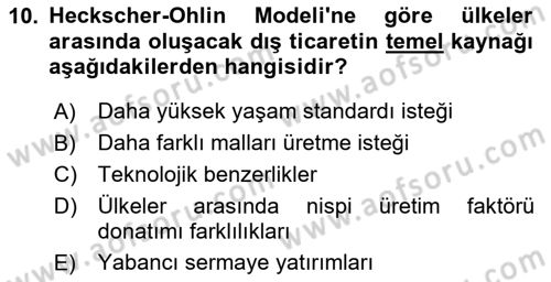 Uluslararası İktisat Dersi 2025 - 2026 Yılı (Vize) Ara Sınav Soruları 10. Soru