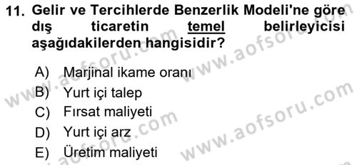 Uluslararası İktisat Dersi 2025 - 2026 Yılı (Vize) Ara Sınav Soruları 11. Soru