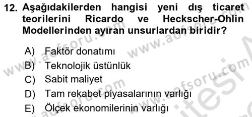 Uluslararası İktisat Dersi 2025 - 2026 Yılı (Vize) Ara Sınav Soruları 12. Soru