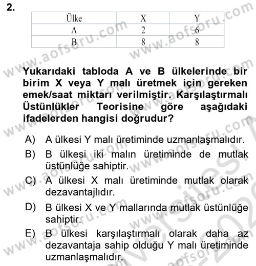 Uluslararası İktisat Dersi 2025 - 2026 Yılı (Vize) Ara Sınav Soruları 2. Soru