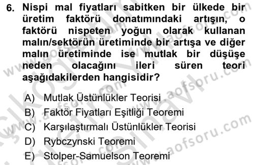 Uluslararası İktisat Dersi 2025 - 2026 Yılı (Vize) Ara Sınav Soruları 6. Soru