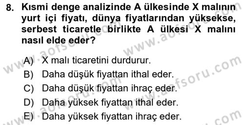 Uluslararası İktisat Dersi 2025 - 2026 Yılı (Vize) Ara Sınav Soruları 8. Soru