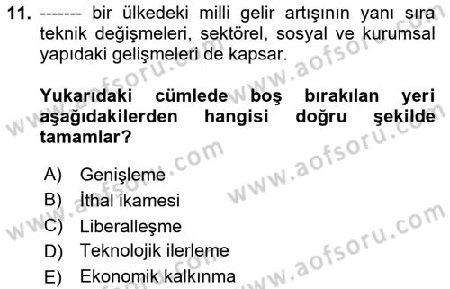 Uluslararası İktisat Dersi 2025 - 2026 Yılı (Final) Dönem Sonu Sınav Soruları 11. Soru