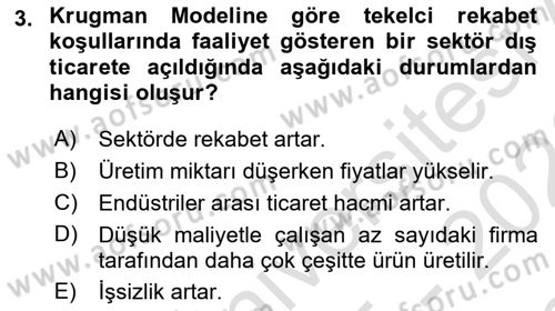 Uluslararası İktisat Dersi 2025 - 2026 Yılı (Final) Dönem Sonu Sınav Soruları 3. Soru